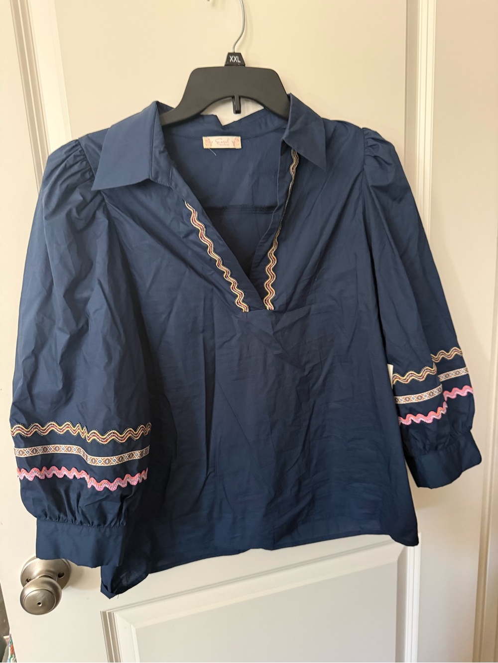 easel Navy Embroidered Peasant Tunic